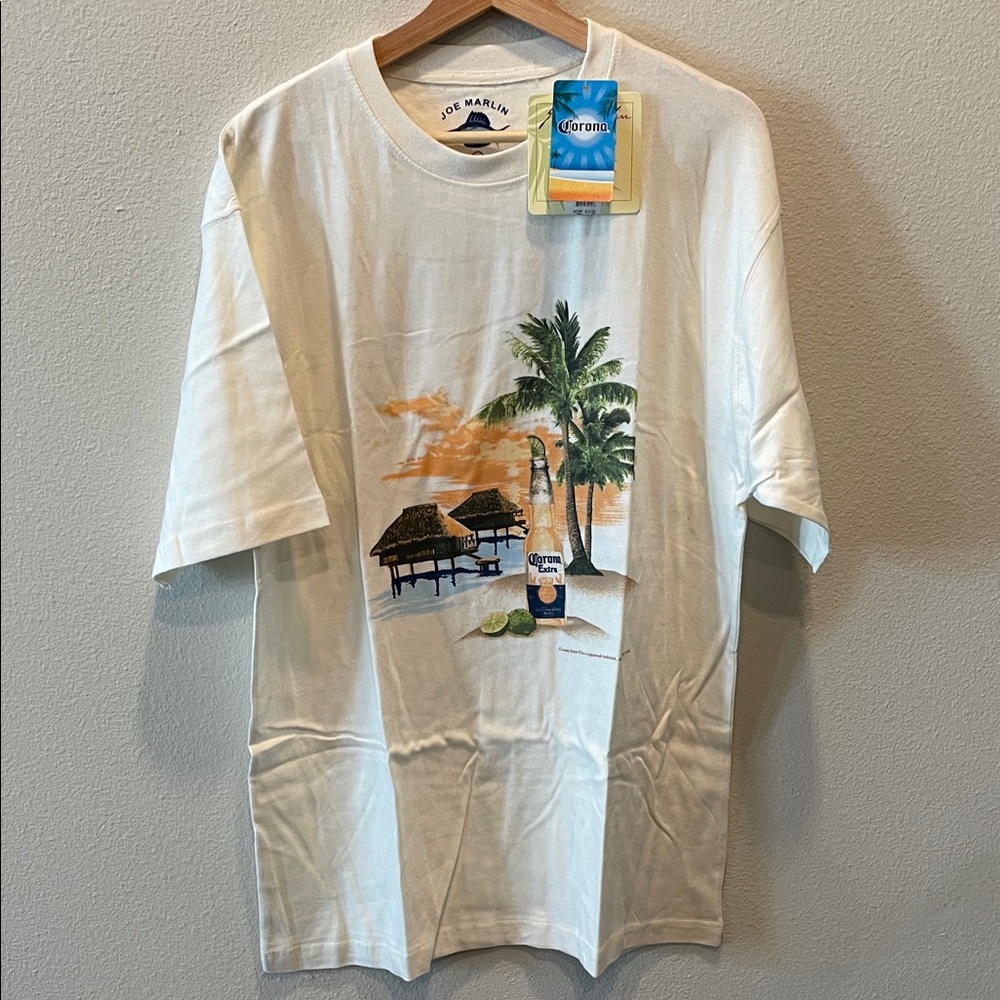 3/$25🛍️ Joe Marlin cotton men’s t-shirt size Large. Cream, Corona beer, NWT